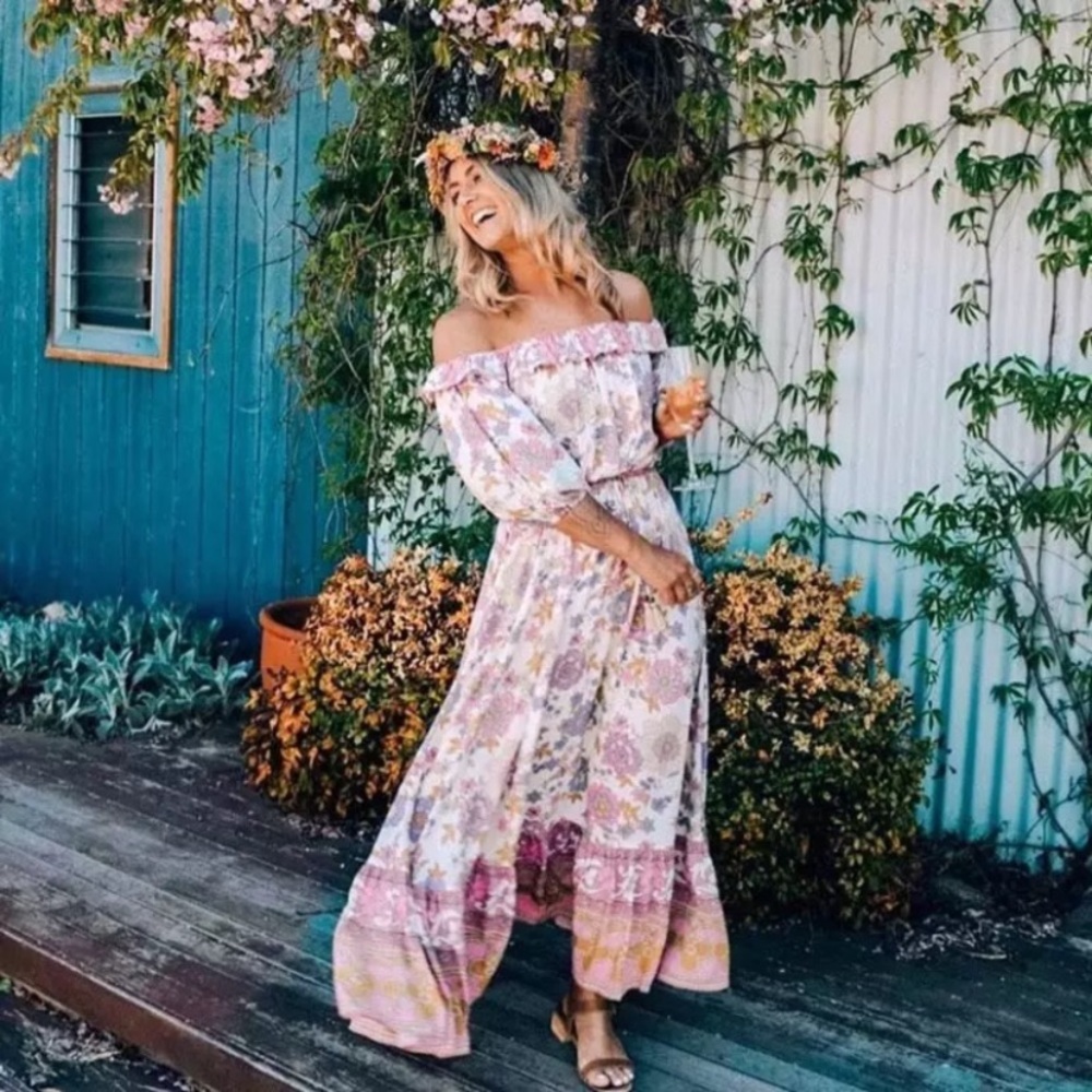 SOLD OUT Waverly Floral Gypsy Bohemian Off Shoulder Blouse & Maxi Ruffle Skirt - Picture 3 of 13